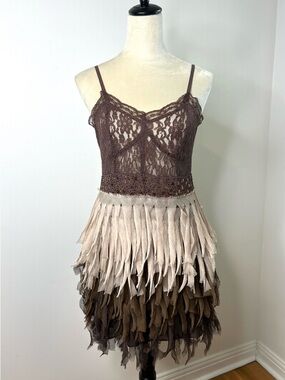 Runway Couture  Slip Mini Dress Ombré Chiffon Lace SZ M EUC